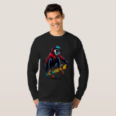 Cool Funky Colobus Monkey Skateboarding Illustrati T-shirt (Voorkant volledig)