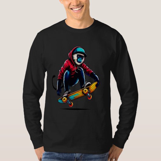 Cool Funky Colobus Monkey Skateboarding Illustrati T-shirt (Voorkant)