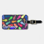 Cool Funky Funny Waterverf Pineapple Monogram Bagagelabel (Voorkant horizontaal)