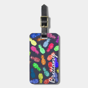 Cool Funky Funny Waterverf Pineapple Monogram Bagagelabel