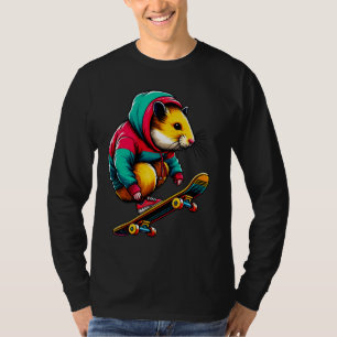 Cool Funky Hamster Skateboarden Illustratie Kunst T-shirt