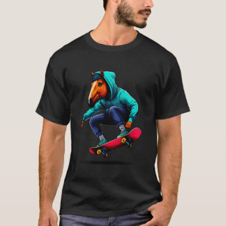 Cool Funky Horse Skateboarden Illustratie Kunst T-shirt