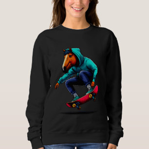 Cool Funky Horse Skateboarden Illustratie Kunst Trui