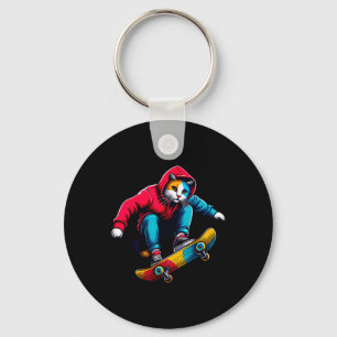Cool Funky Kat Skateboarden Kattenliefhebber Illus Sleutelhanger