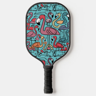 Cool Funky Kleurrijke Roze Flamingo's Abstract Pickleball Paddle