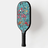 Cool Funky Kleurrijke Roze Flamingo's Abstract Pickleball Paddle (Links)