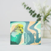 Cool Funky Retro 80's Blue Green Budgie Pet Bird Briefkaart (Staand voorkant)