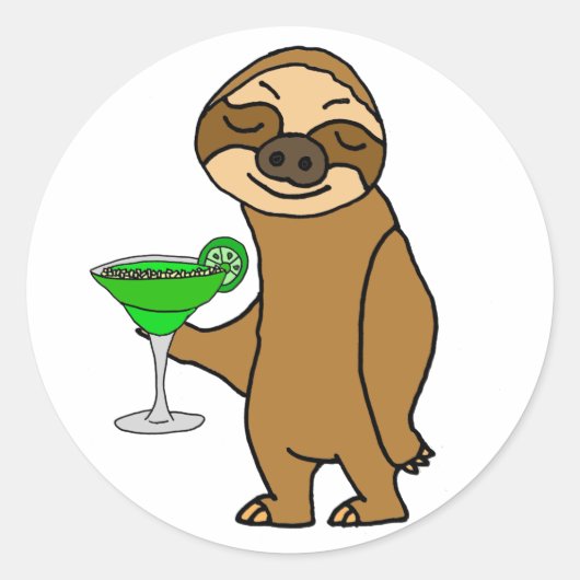 Cool Funky Sloth Drink Margarita Cartoon Ronde Sticker (Voorkant)