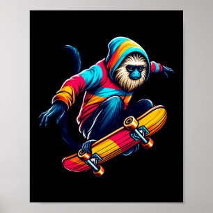 Cool Funky Tamarin-aap Skateboarden Illustratie Poster