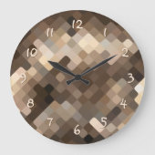 Cool Funky Taupe Beige Brown Mosaic Art Patroon Grote Klok (Voorkant)
