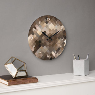 Cool Funky Taupe Beige Bruine Mozaïek Kunst Patroo Grote Klok
