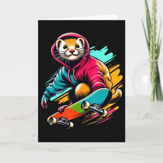 Cool Funky Weasel Skateboard Illustratie Kunst Kaart (Voorkant)