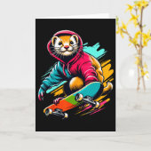 Cool Funky Weasel Skateboard Illustratie Kunst Kaart (Gele Bloem)