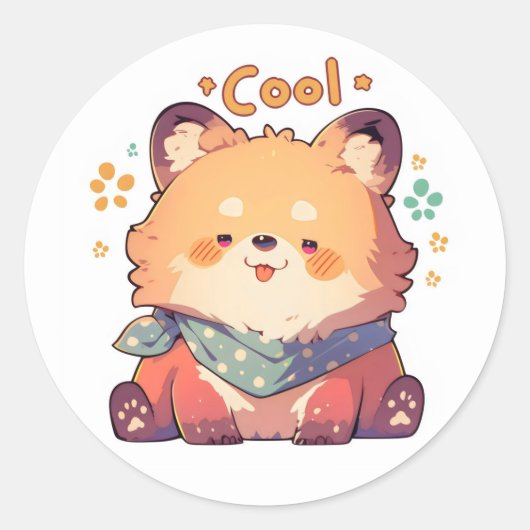 Cool Funny Anime Animal Ronde Sticker (Voorkant)