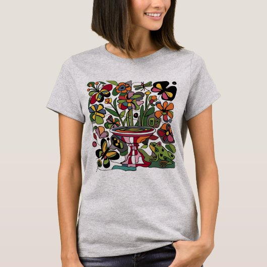 Cool Funny Frog and Butterflies Garden Abstract T-shirt (Voorkant)