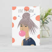 Cool Funny Moederdag Bubblegum Popping Mama Kaart (Staand voorkant)