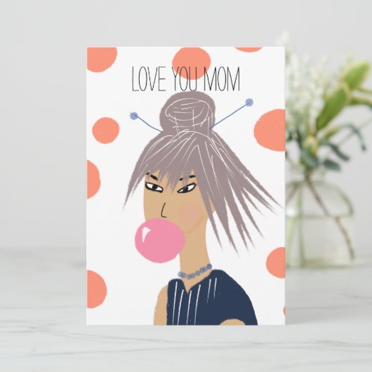 Cool Funny Moederdag Bubblegum Popping Mama Kaart (Staand voorkant)