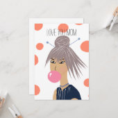 Cool Funny Moederdag Bubblegum Popping Mama Kaart (Voorkant / Achterkant in situ)