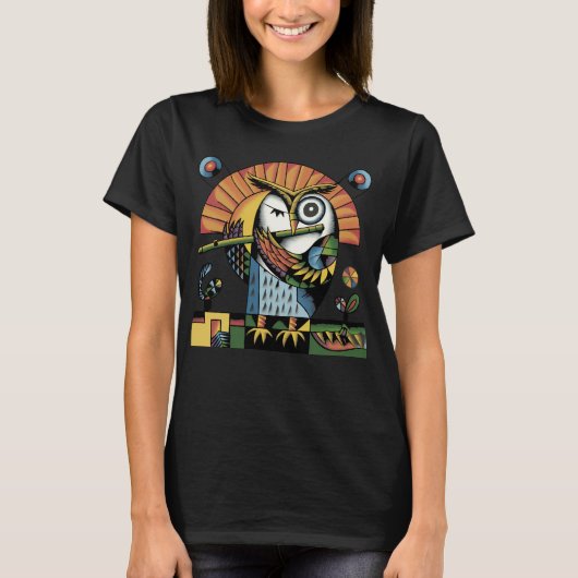 Cool Funny Owl speelt fluit muziek Abstract T-shirt (Voorkant)