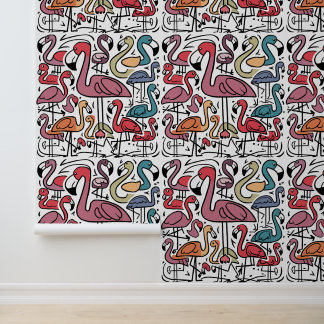 Cool Funny Pink Flamingo Birds Abstract Behang