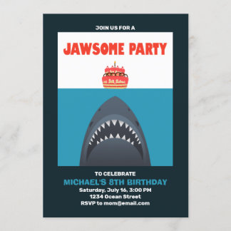 Cool Funny Shark Birthday Invitation Kaart