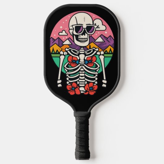 Cool Funny Skeleton en Sunrise Retro Pickleball Paddle (Voorkant)