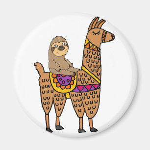 Cool Funny Sloth Riding Llama Magneet