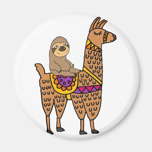 Cool Funny Sloth Riding Llama Magneet (Voorkant)