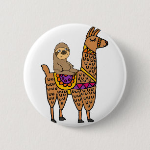 Cool Funny Sloth Riding Llama Ronde Button 5,7 Cm