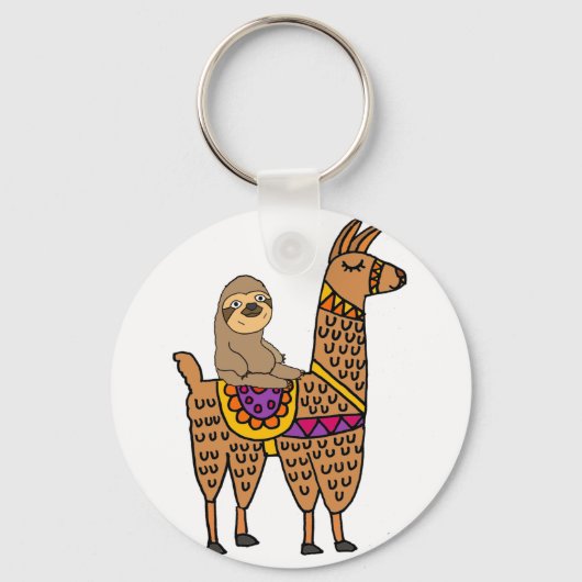 Cool Funny Sloth Riding Llama Sleutelhanger (Voorkant)