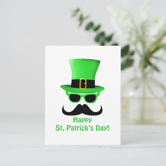 Cool Funny St. Patrick's Day Mustache Top hat Man Briefkaart (Staand voorkant)
