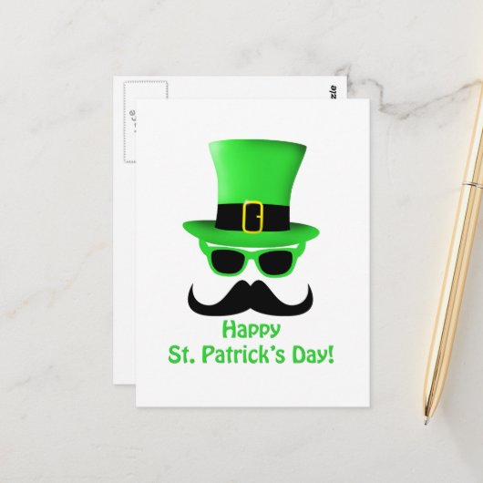 Cool Funny St. Patrick's Day Mustache Top hat Man Briefkaart (Voorkant / Achterkant in situ)
