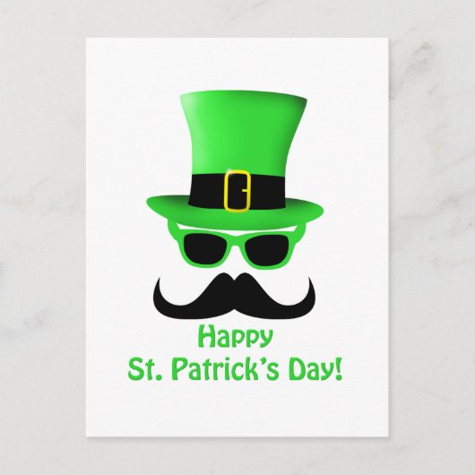 Cool Funny St. Patrick's Day Mustache Top hat Man Briefkaart (Voorkant)
