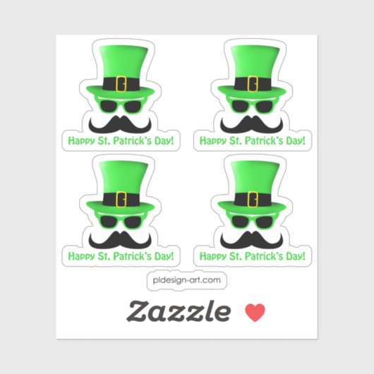 Cool Funny St. Patrick's Day Mustache Top hat Man Sticker (Vel)