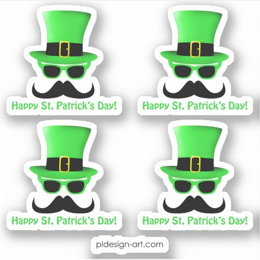 Cool Funny St. Patrick's Day Mustache Top hat Man Sticker (Voorkant)