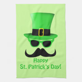 Cool Funny St. Patrick's Day Mustache Top hat Man Theedoek