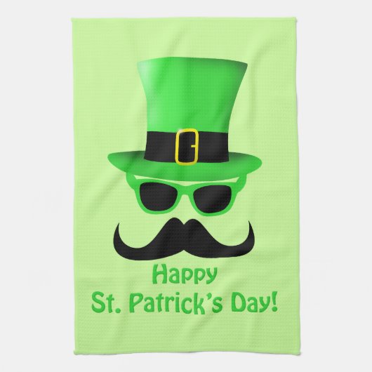 Cool Funny St. Patrick's Day Mustache Top hat Man Theedoek (Verticaal)