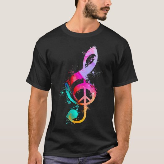 Cool G Clef Muzikale Nota Vredesbord Hippie 60s T-shirt (Voorkant)