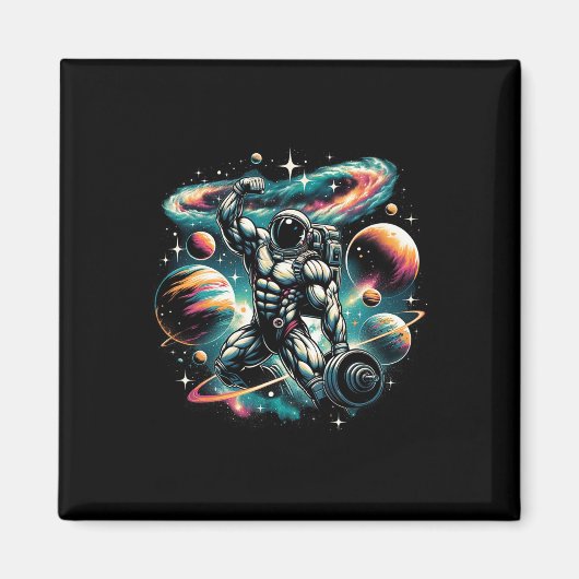 Cool Galaxy Bodybuilder Astronaut op Bodybuilding Magneet (Voorkant)