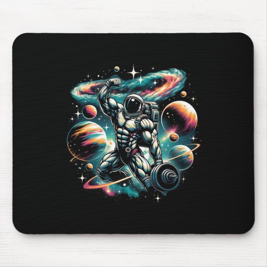Cool Galaxy Bodybuilder Astronaut op Bodybuilding Muismat (Voorkant)