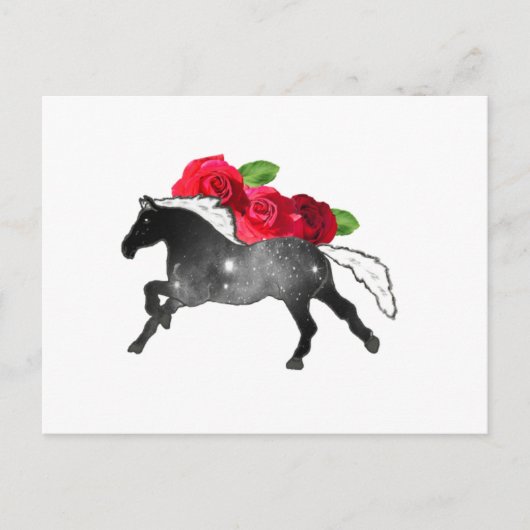 Cool Galazy Horse Black + White Nebula met Rozen Briefkaart (Voorkant)