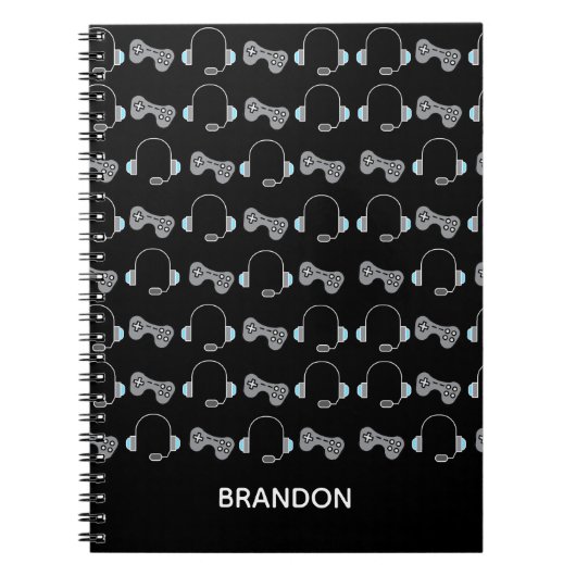 Cool gamer gepersonaliseerd gaming patroon zwart notitieboek (Voorkant)