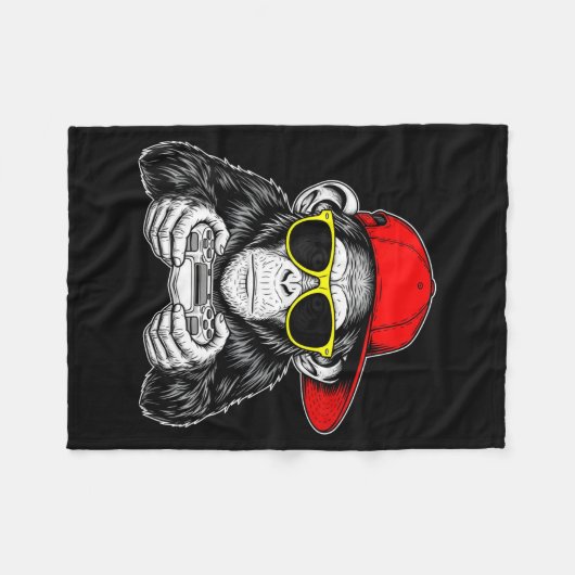 Cool Gamer Monkey With Controller Funny Gaming Vid Fleece Deken (Voorkant (Horizontaal))