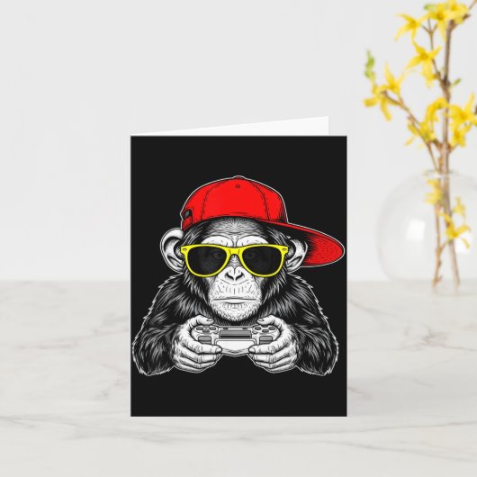 Cool Gamer Monkey With Controller Funny Gaming Vid Kaart (Gele Bloem)