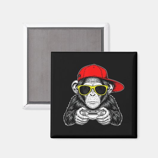 Cool Gamer Monkey With Controller Funny Gaming Vid Magneet (Voorkant / Achterkant)