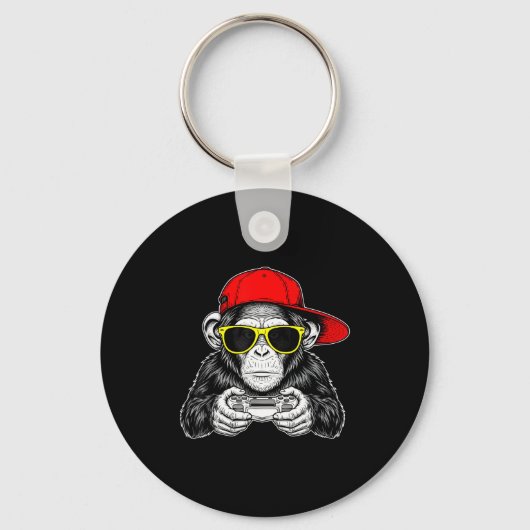 Cool Gamer Monkey With Controller Funny Gaming Vid Sleutelhanger (Voorkant)