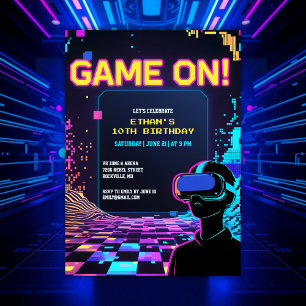 Cool Gamer Party Glitch Theme VR Verjaardag Kaart