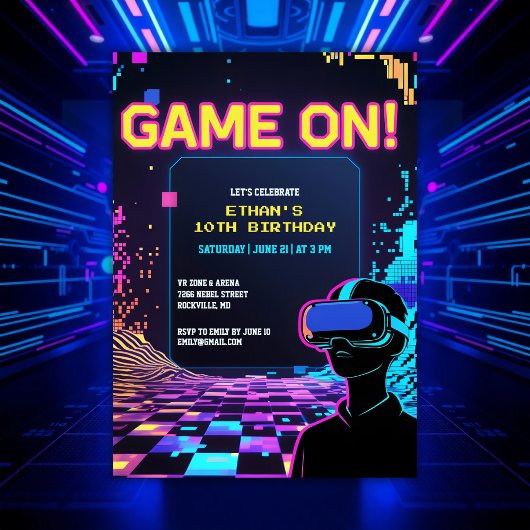 Cool Gamer Party Glitch Theme VR Verjaardag Kaart