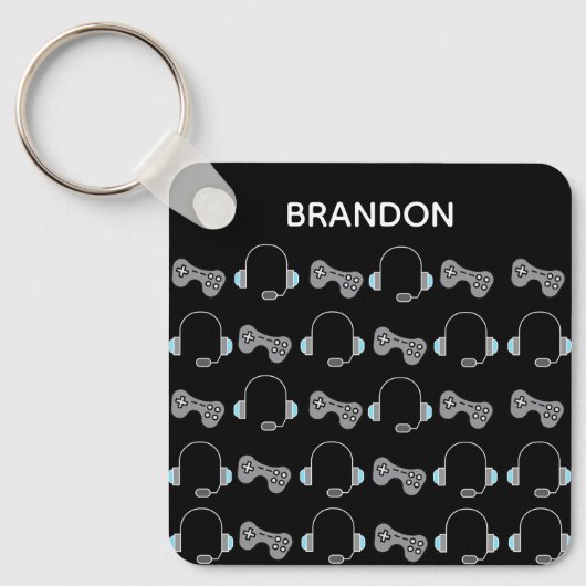 Cool Gamer Persoonlijk gamepatroon zwart Sleutelhanger (Voorkant)
