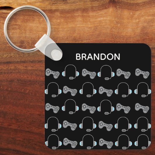 Cool Gamer Persoonlijk gamepatroon zwart Sleutelhanger (Voorkant)
